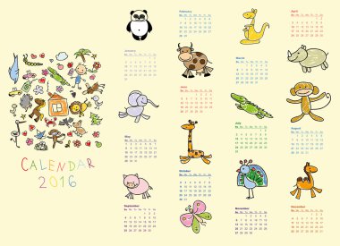  Doodle hayvanlar takvim 2016