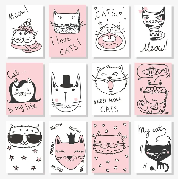 Cartes chats mignons — Image vectorielle