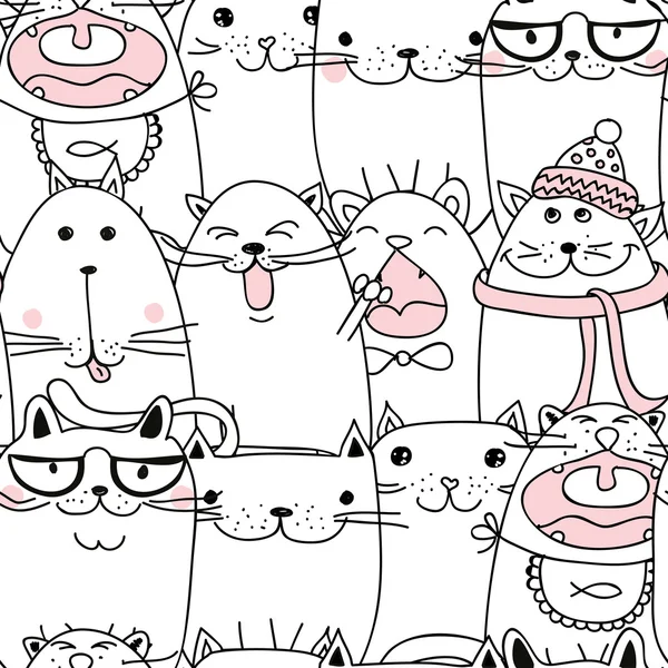 Mönster med söta tecknade katter — Stock vektor