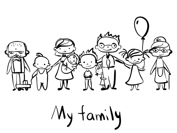 Doodle de família feliz — Vetor de Stock