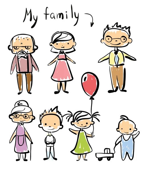 Doodle της ευτυχισμένη οικογένεια — Διανυσματικό Αρχείο