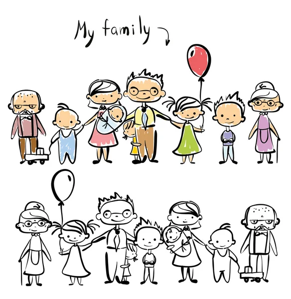 Doodle van gelukkige familie — Stockvector