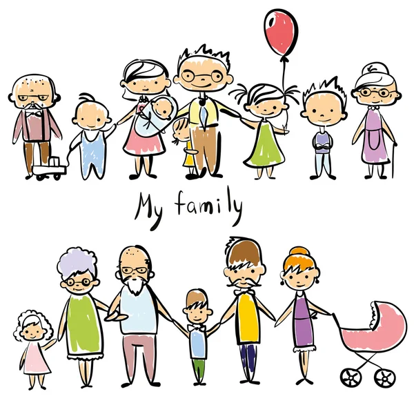 Doodle της ευτυχισμένη οικογένεια — Διανυσματικό Αρχείο