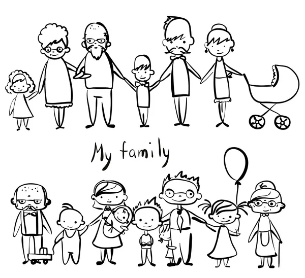 Mutlu aile Doodle — Stok Vektör