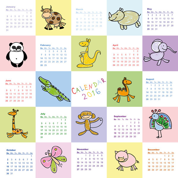  doodle animals Calendar 2016