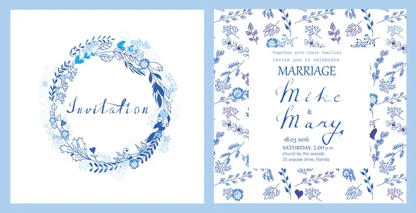 Conception de mariage en couleurs bleues — Image vectorielle