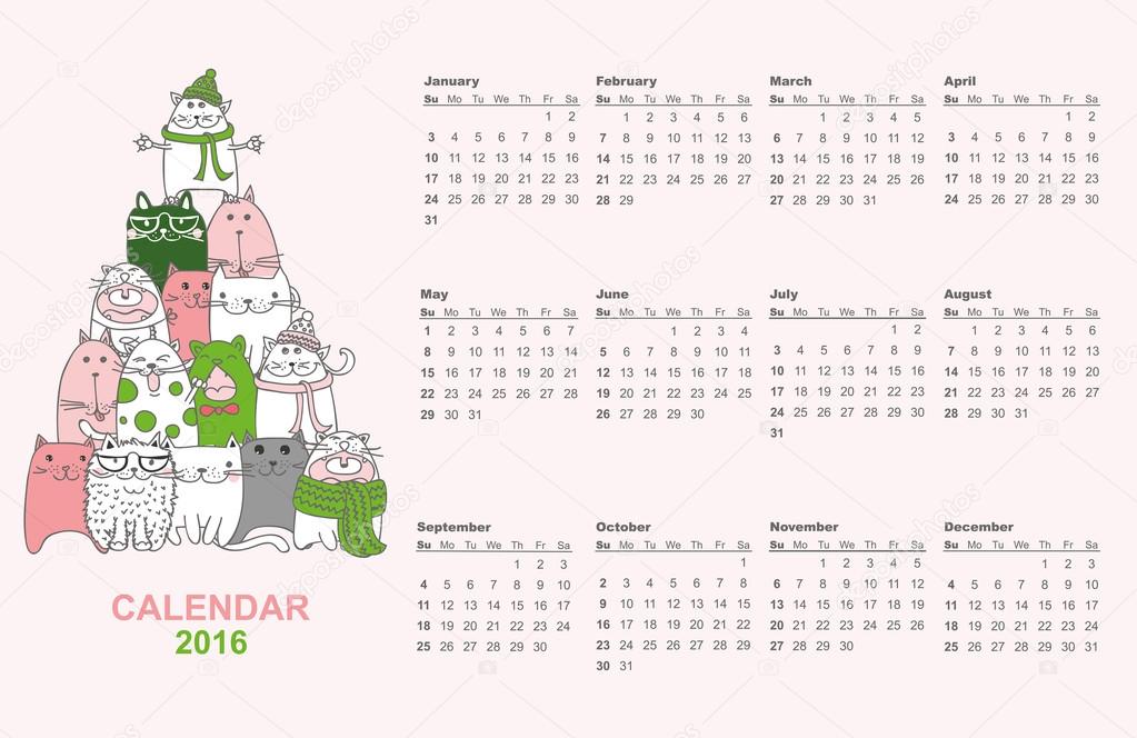 cute cats Calendar 2016