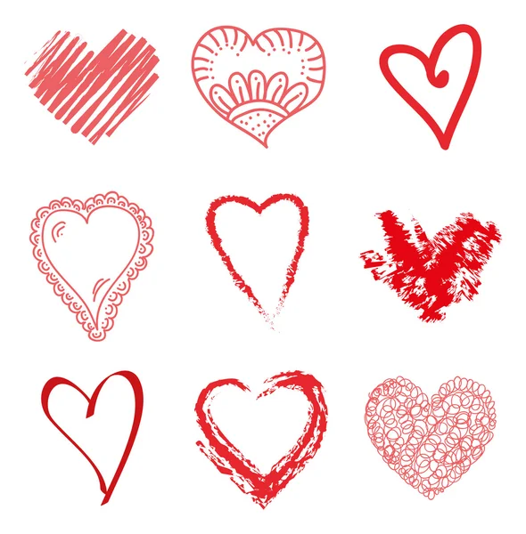 Conjunto de corações desenhados à mão —  Vetores de Stock