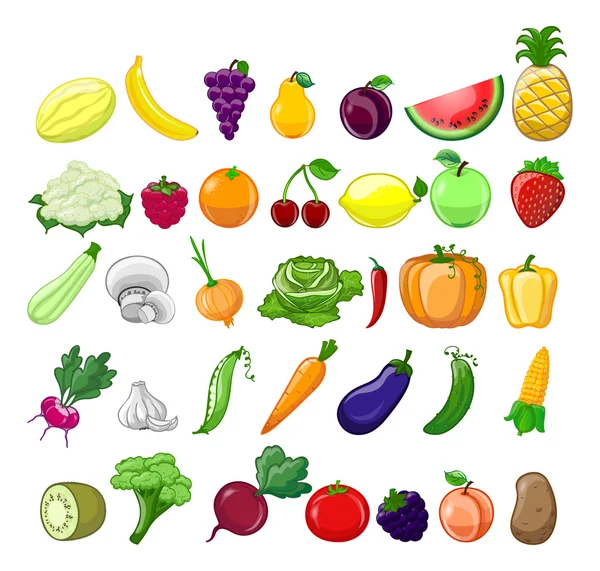 Dibujos animados verduras y frutas — Vector de stock