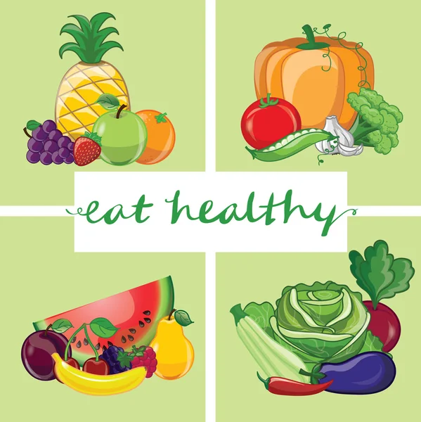 Banner con letras a mano comer sano — Vector de stock