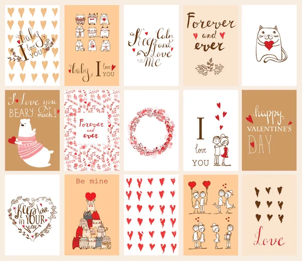 Conjunto de tarjetas de felicitación Valentine — Vector de stock