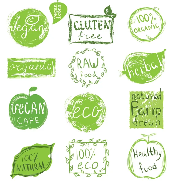 Etiquetas de alimentos ecológicos saludables — Vector de stock