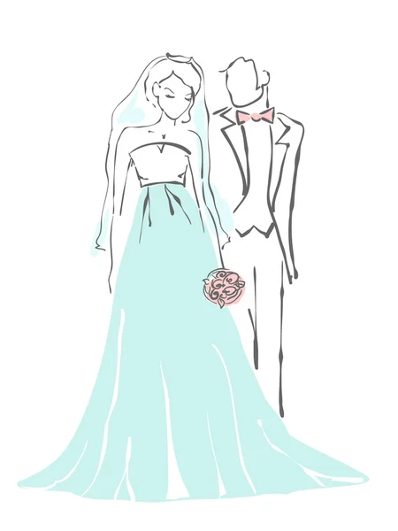 Silhouette von Braut und Bräutigam — Stockvektor
