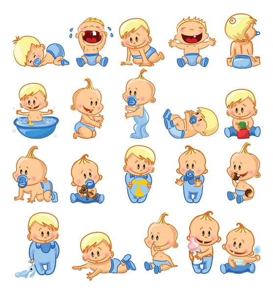 Bebé niños y niñas personajes de dibujos animados — Vector de stock
