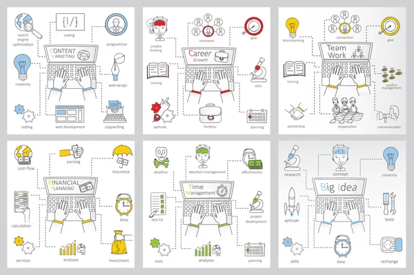 Plantillas de banner web con iconos de negocio esquemáticos — Archivo Imágenes Vectoriales