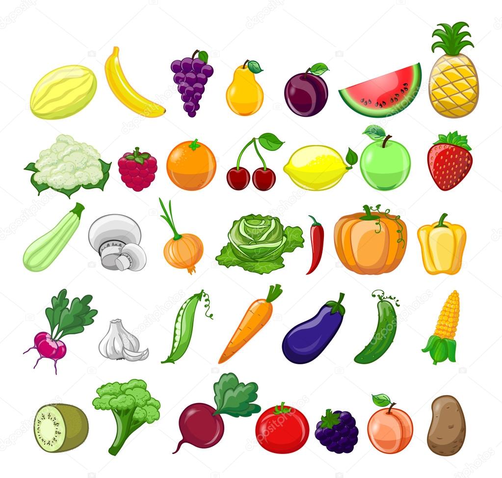 Legumes e frutas de desenhos animados — Vetor de Stock © virinaflora