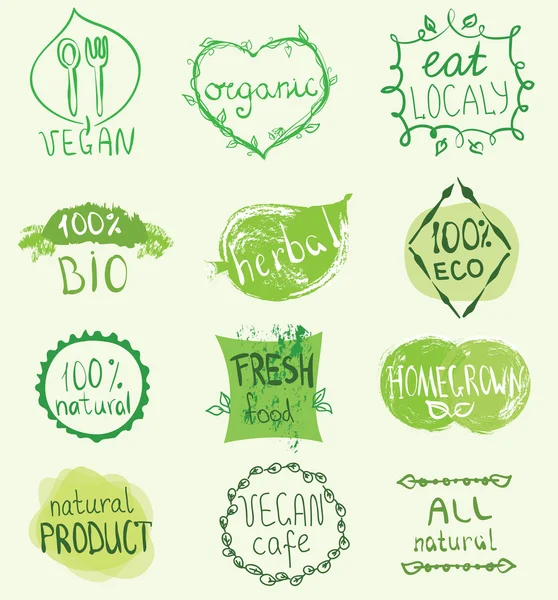 Etiquetas de alimentos para restaurante vegetariano — Vector de stock