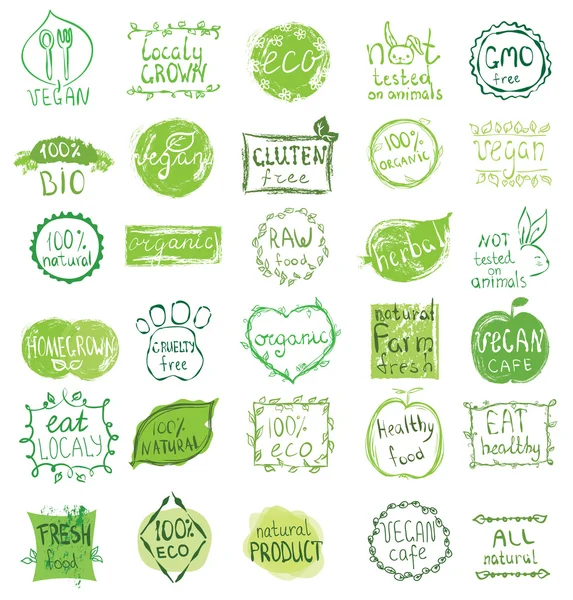 Etiquetas de alimentos para restaurante vegetariano — Vector de stock