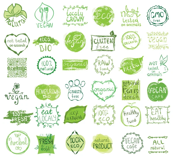 Étiquettes alimentaires pour restaurant végétarien — Image vectorielle