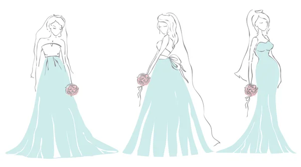 Conjunto de novias de belleza con flores — Vector de stock