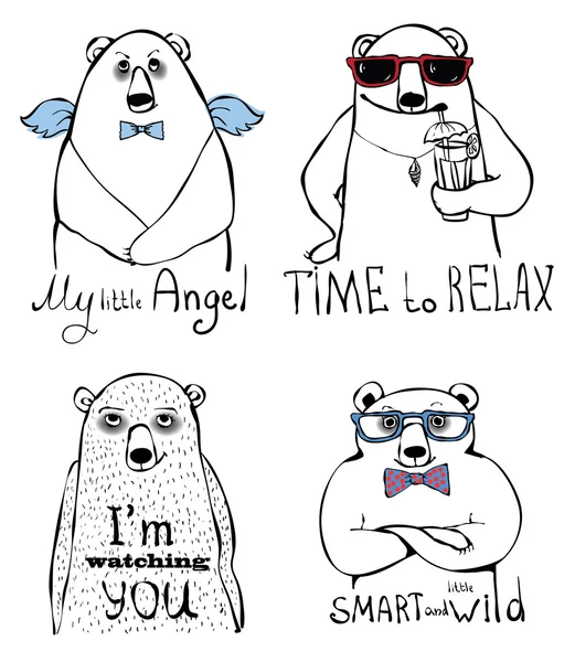 Conjunto de ursos hipster desenhados à mão —  Vetores de Stock