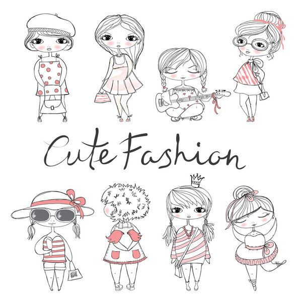 Set of cute stylish girls