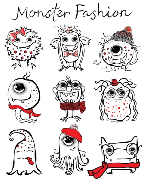 Cute hipster monsters — Stock Vector