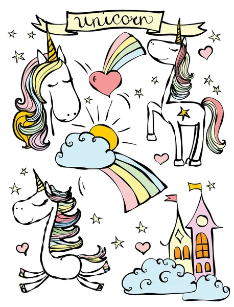 Lindos unicornios mágicos — Vector de stock