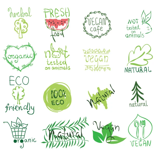 Food labels for vegetarian restaurant — Stock Vector