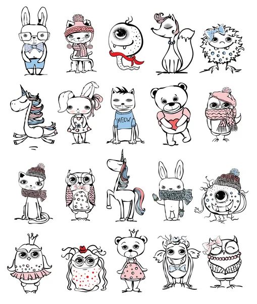 Doodle animaux grand ensemble — Image vectorielle