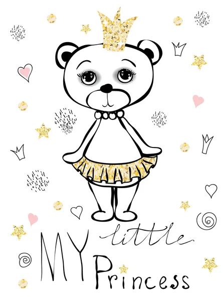 Linda pequeña princesa oso — Vector de stock