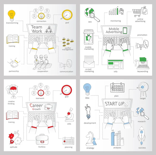 Conjunto de tarjetas conceptuales de procesos de negocio — Archivo Imágenes Vectoriales