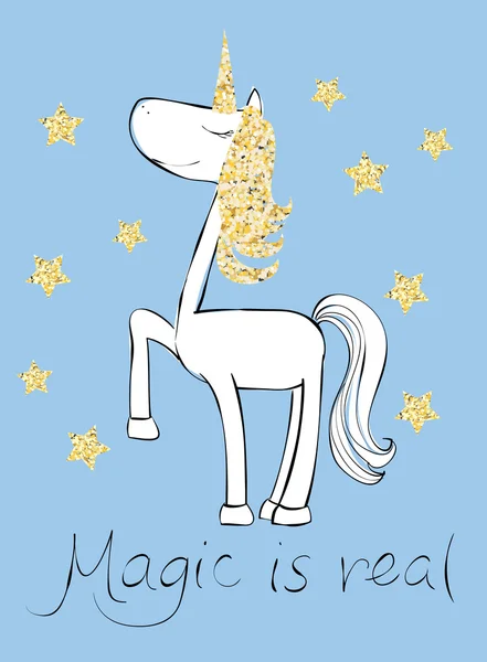 Póster con unicornio mágico dorado — Vector de stock