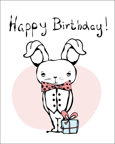 Happy Birthday card with rabbit — Stock Vector