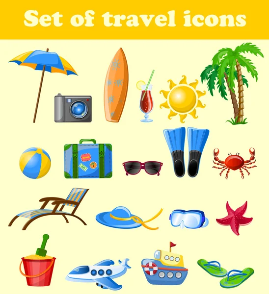 Set of cartoon travel icons — Stock Vector