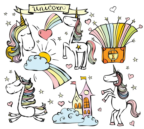 Poster dengan unicorn bergaya - Stok Vektor
