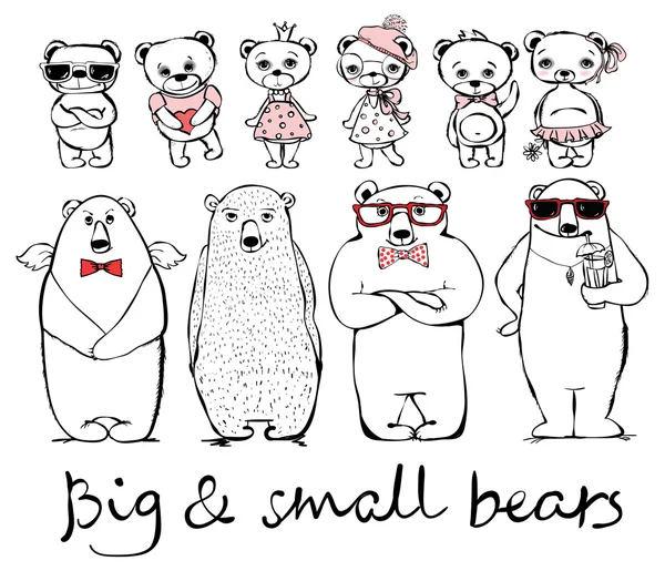 Ensemble hipster grands et petits ours — Image vectorielle