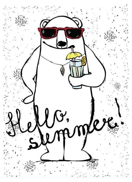 Hipster summer bear — Stock Vector