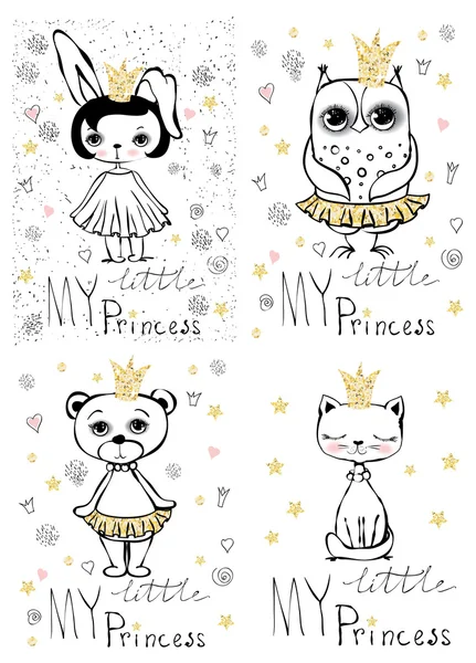 Poster mit stylischen niedlichen Tieren Prinzessin — Stockvektor