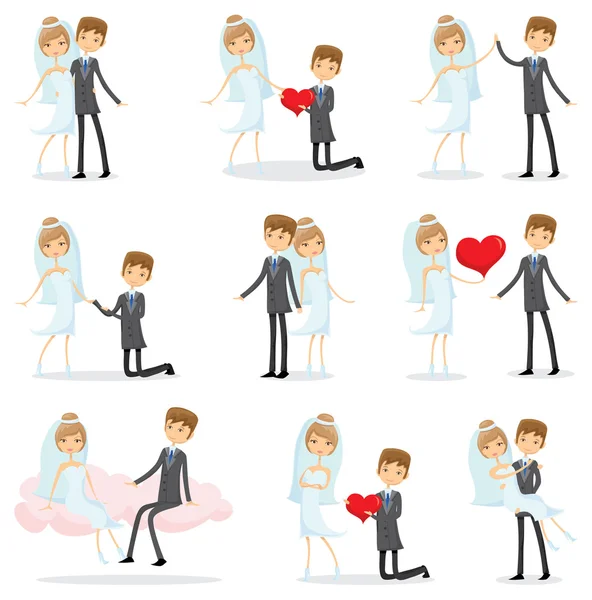 Conjunto de desenhos animados fotos de casamento — Vetor de Stock