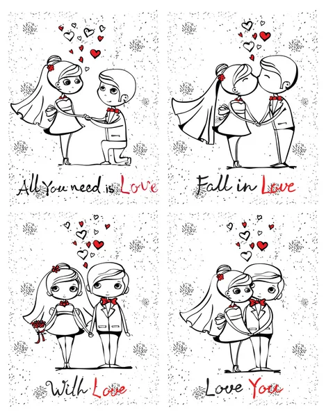 Set of wedding couple poster — Stock Vector