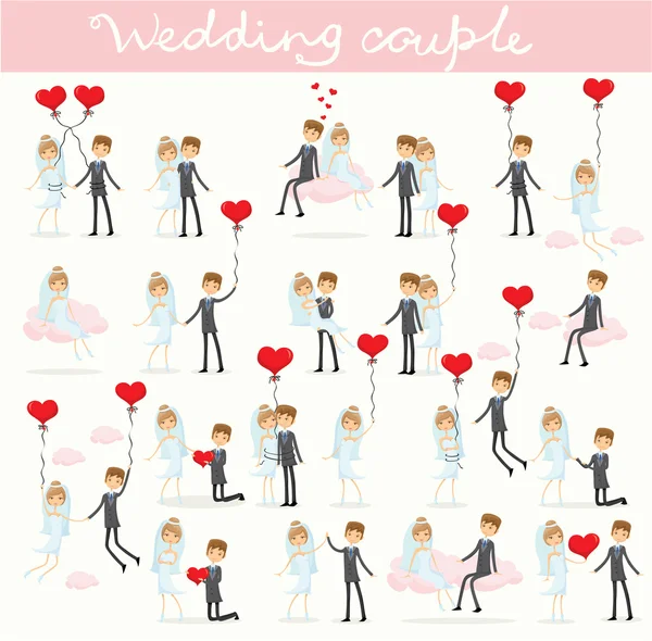 Ensemble de dessins animés photos de mariage — Image vectorielle