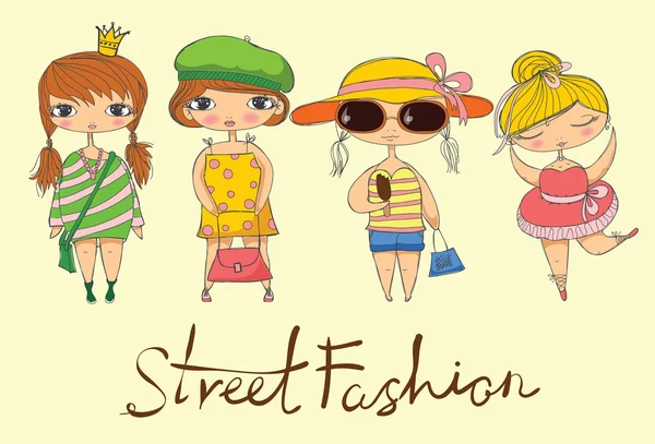 Conjunto de chicas de moda lindo — Vector de stock