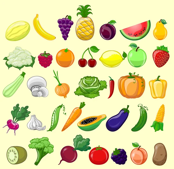 Legumes e frutas de desenhos animados — Vetor de Stock