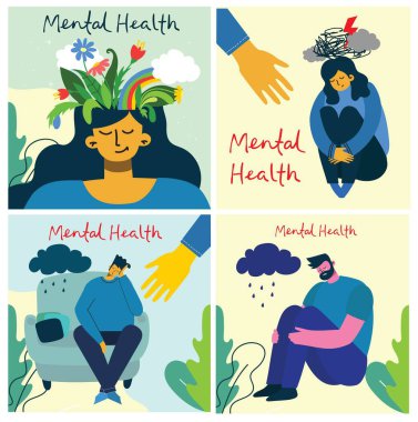 Akıl sağlığı illüstrasyon konsepti. Ruh sağlığının psikolojik görsel yorumu.