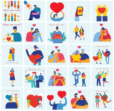 Sevgililer Günü resimli kartları birbirine aşık mutlu çiftler tarzında.