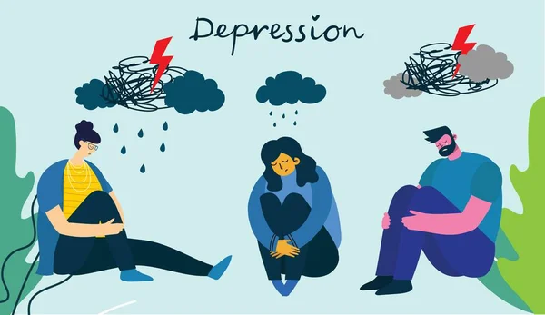 Mental Sundhed Illustration Koncept Depression Ung Mand Kvinde Med Storm – Stock-vektor