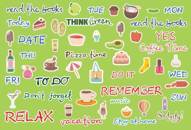 Hatıra defteri, ambalaj, düğün davetiyesi, defterler, karalama stili günlük için günlük şablonunuzu düzenlemek için işaretler ve semboller