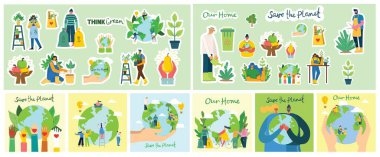 Dünya günü konsepti. Uzayda yüzen küreyi tutan insan elleri. Gezegenimizi kurtarın. Düz biçim vektör izole çizimi.