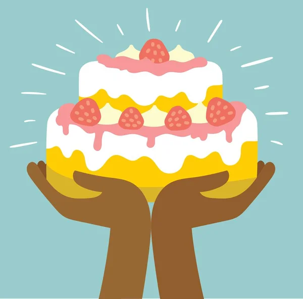 Happy Birthday Cake Vector Illustration Dans Style Plat — Image vectorielle